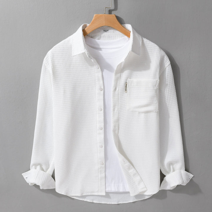 Men's Lightweight Waffle Structure Shirt made of Cotton Blend with Overshirt Cut and Chest Pocket Mune Fashion