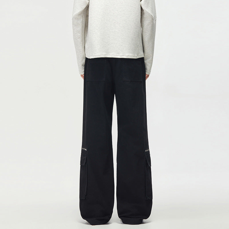 Women's Loose Cargo Palazzo Pants with Zipper and Flap Pockets Mune Fashion