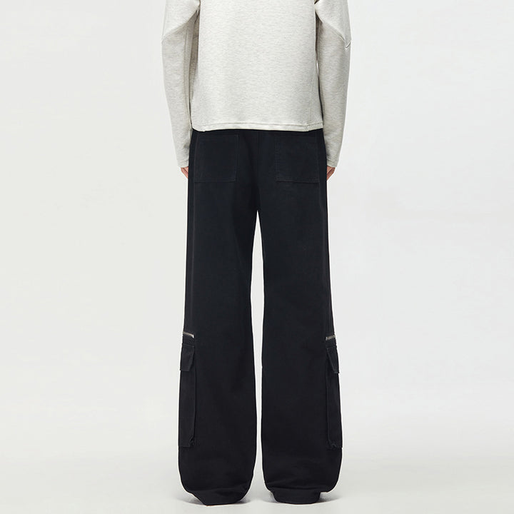 Women's Loose Cargo Palazzo Pants with Zipper and Flap Pockets Mune Fashion