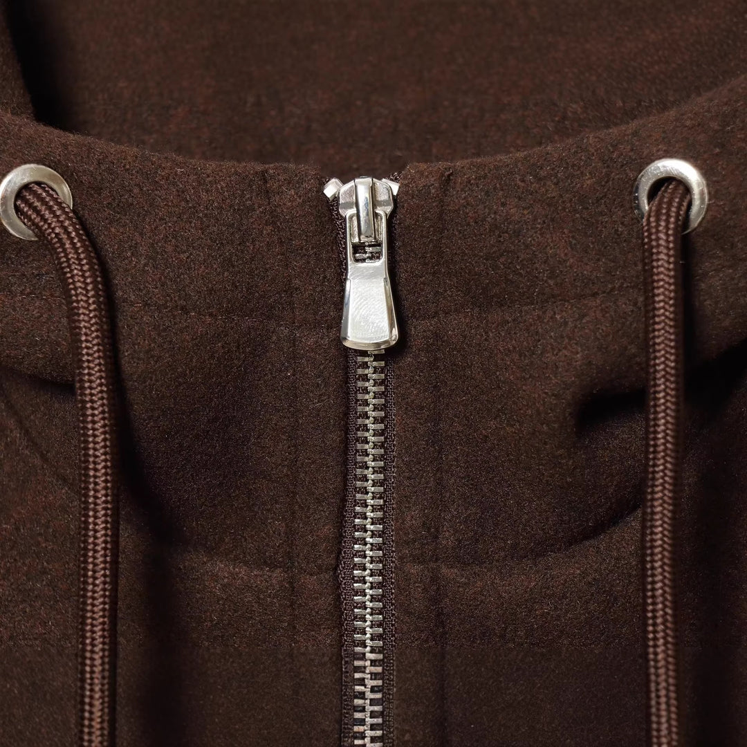 Women Oversize Wool Blend Hoodie with Zip and Drawstring Mune Fashion