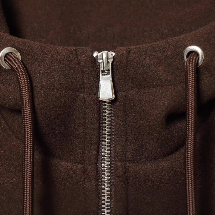 Women Oversize Wool Blend Hoodie with Zip and Drawstring Mune Fashion