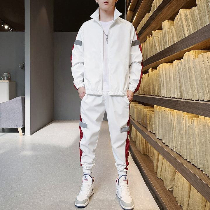 Men's Two-Piece Streetwear Training Set with Stand-Up Collar, Contrast Stripes & Reflective Inserts Mune Fashion