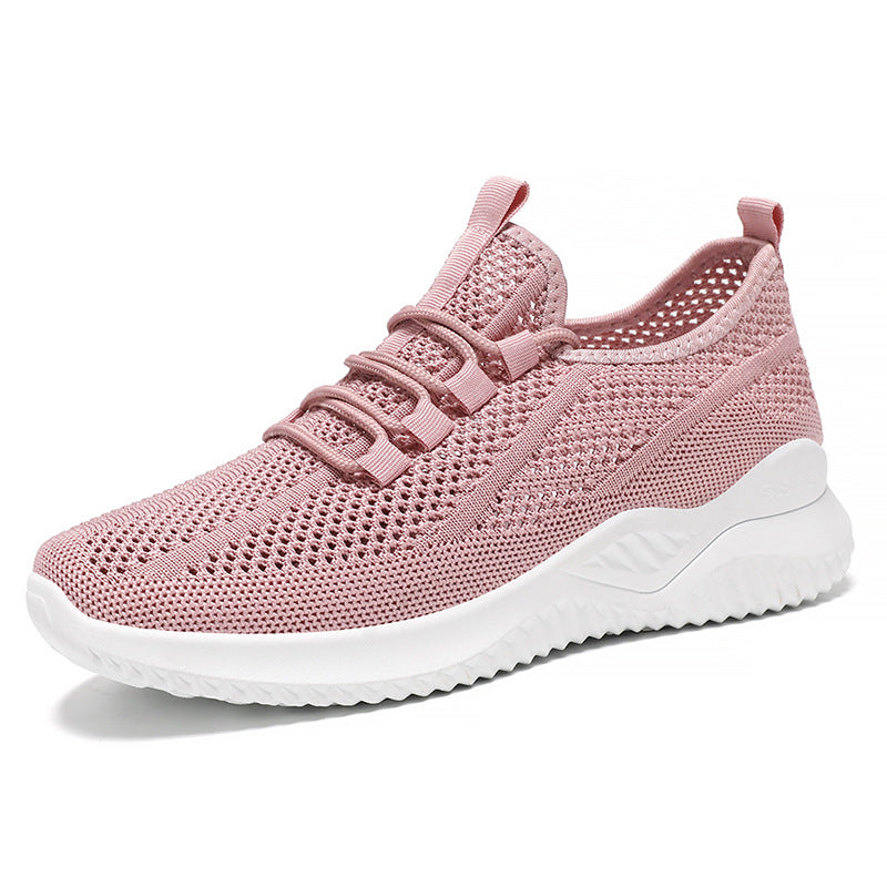 Women nan ultra-light knitted air sneakers with padded heel collar, elastic lacing strip, and cushioning wave profile sole Mune Fashion