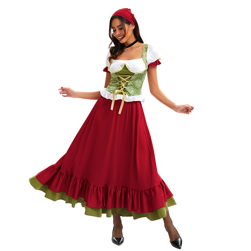 Women's traditional Dirndl costume dress ensemble with adjustable corset bodice and long tiered skirt Mune Fashion