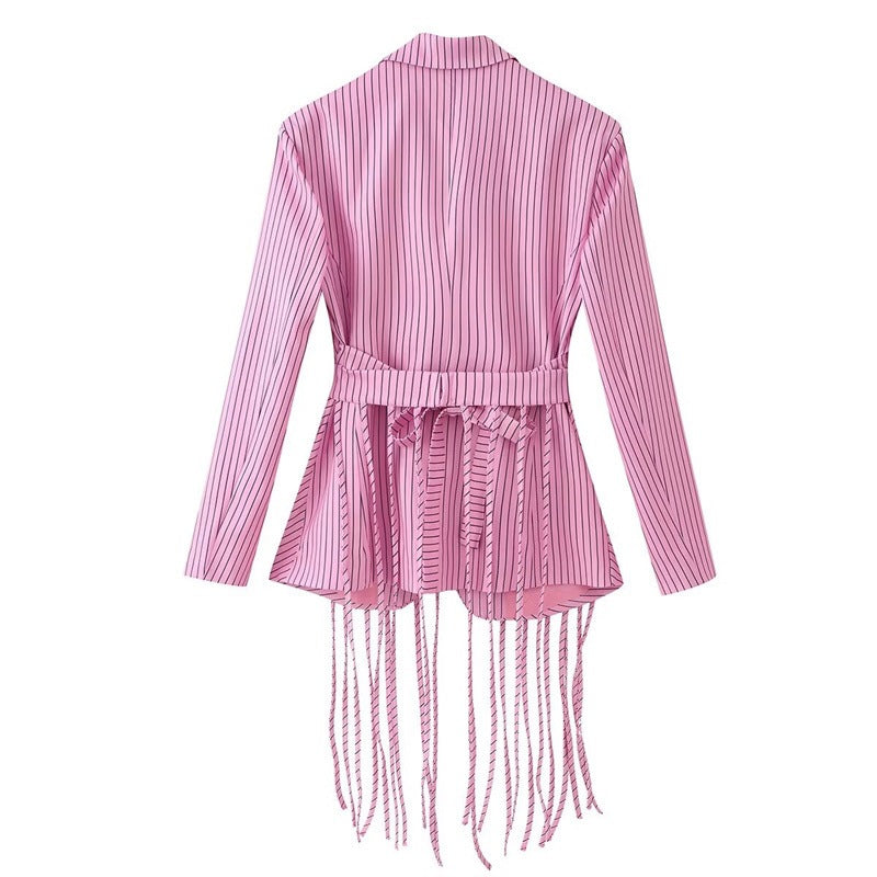 Women's tailored blazer with fringe hem and pinstripes Mune Fashion