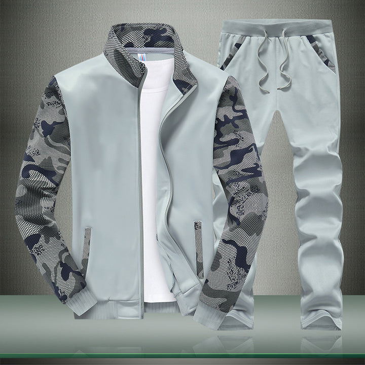 Men's Modern Tracksuit in Camouflage Mesh Mix with Stand Collar and Drawstring Mune Fashion