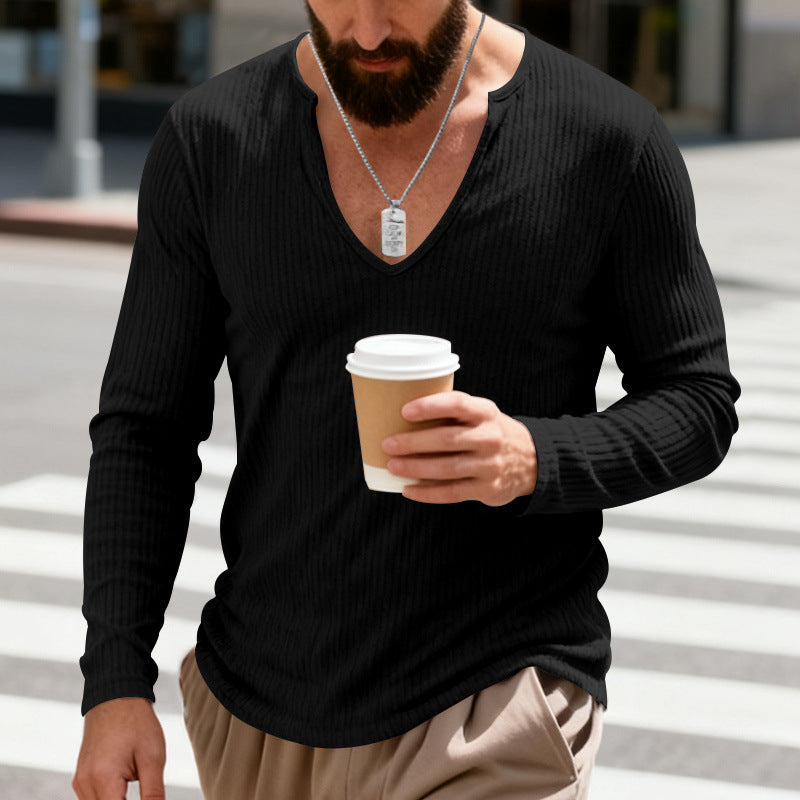 Men's ribbed V-neck long sleeve shirt made of lightweight cotton blend Mune Fashion