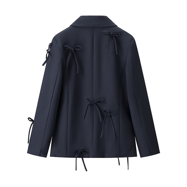 Women's Tailored Blazer with Decorative Bows and Coordinated Mini Skirt Set Mune Fashion