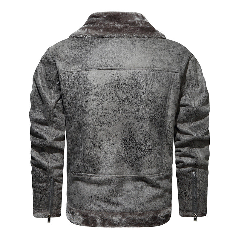 Men's lambskin imitation biker jacket with asymmetrical zipper and teddy lining Mune Fashion