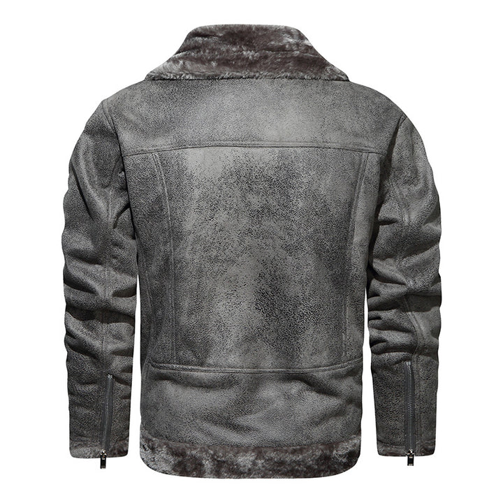 Men's lambskin imitation biker jacket with asymmetrical zipper and teddy lining Mune Fashion