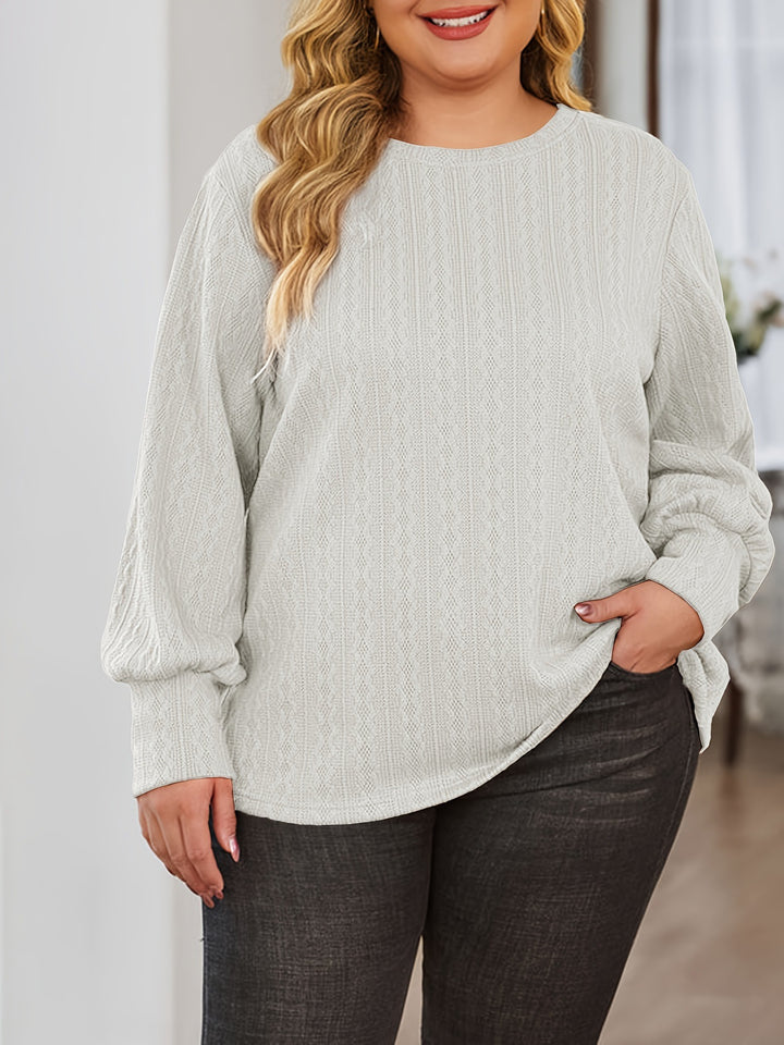 Women Textured Oversized Knit Sweater with Round Neck and Balloon Sleeves Mune Fashion