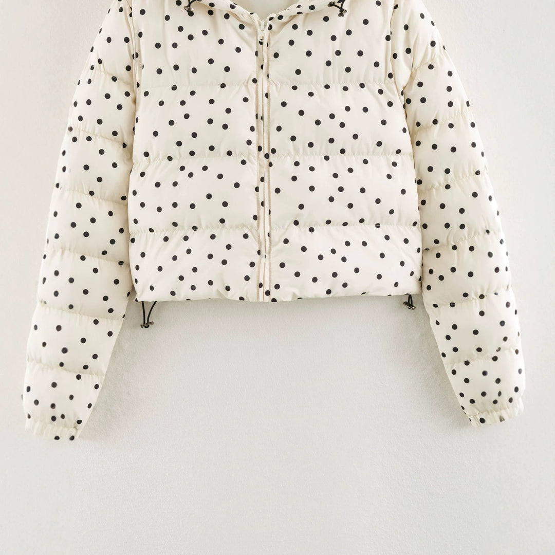 Women's Padded Cropped Hooded Jacket with Polka Dot Pattern Mune Fashion