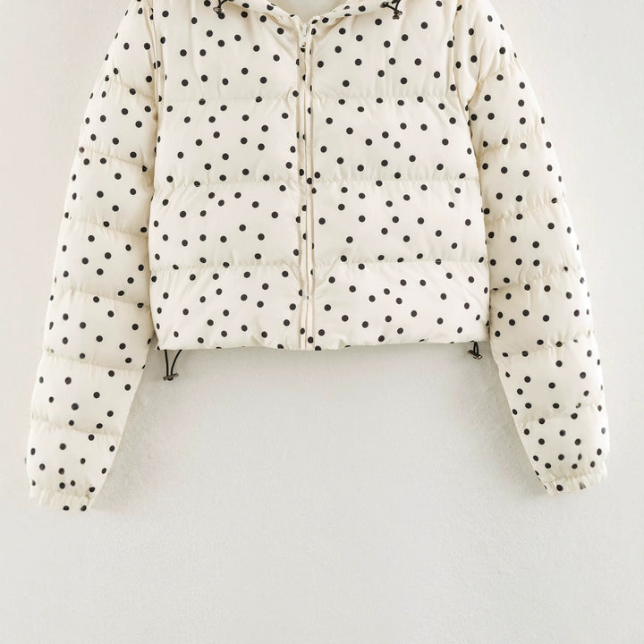 Women's Padded Cropped Hooded Jacket with Polka Dot Pattern Mune Fashion