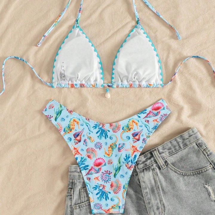 Women Triangle Bikini with Maritime Pattern Mune Fashion