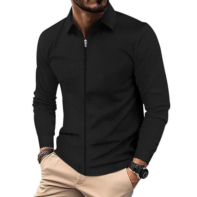 Men's fine-structured long-sleeve zip shirt with Kent collar and waffle texture Mune Fashion