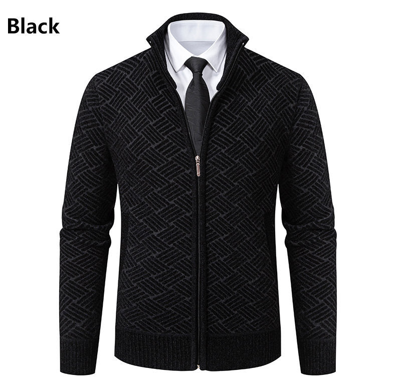 Men's knit zip jacket with geometric textured pattern and stand-up collar Mune Fashion