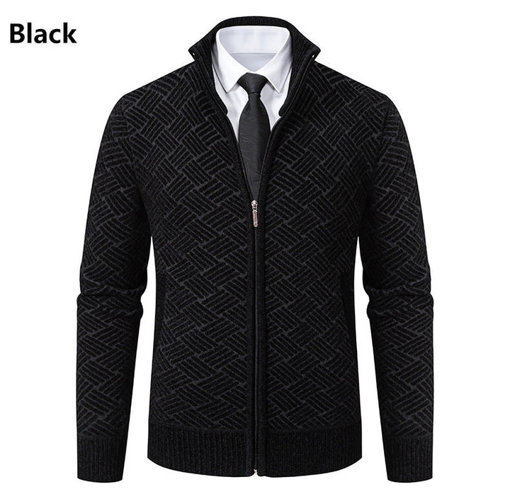 Men's knit zip jacket with geometric textured pattern and stand-up collar Mune Fashion