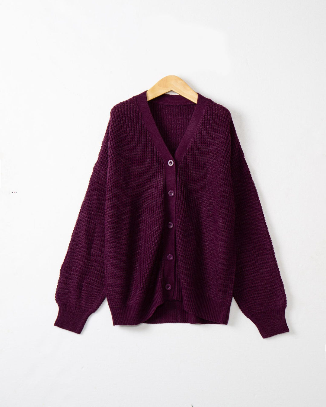 Women Waffle Structure Cardigan with Deep V Neck and Boxy Oversized Cut Mune Fashion