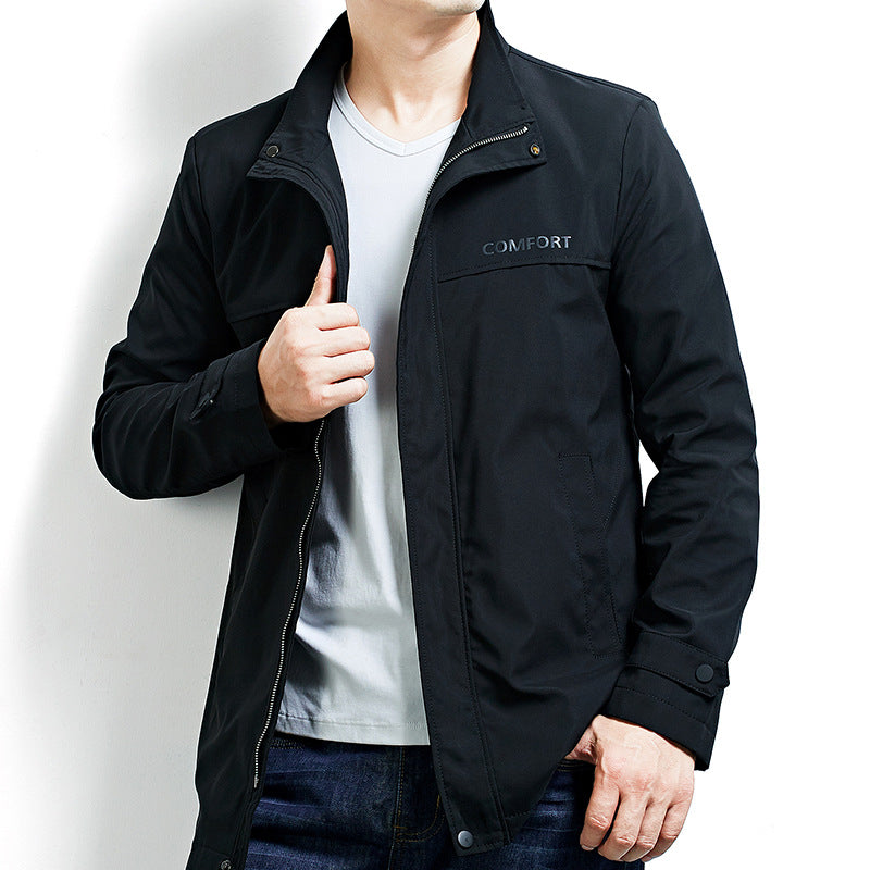 Men's Lightweight Water-Repellent Short Coat with Stand-Up Collar and Concealed Zipper Mune Fashion