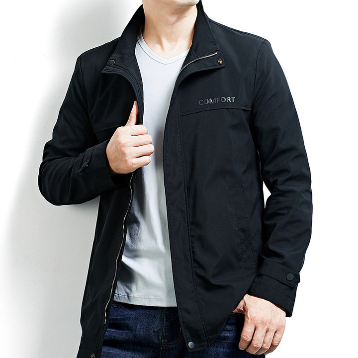 Men's Lightweight Water-Repellent Short Coat with Stand-Up Collar and Concealed Zipper Mune Fashion