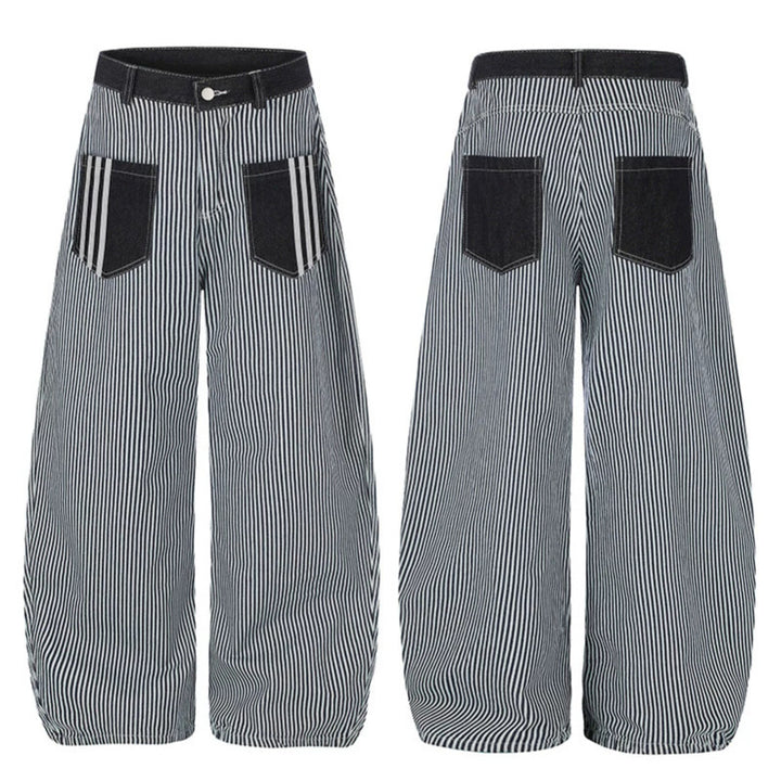 Women Wide Striped Palazzo Culotte with High Waist, Belt Loops and Applied Contrast Pockets Mune Fashion