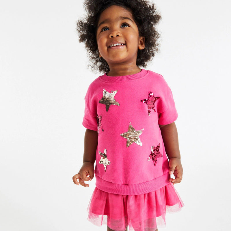 Girls tulle dress with shimmering star appliqués Mune Fashion
