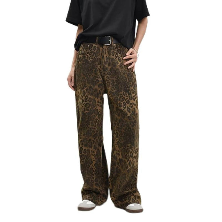 Women's wide High-Waist palazzo pants in leopard print with five-pocket cut and relaxed leg Mune Fashion