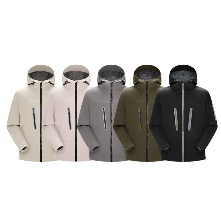 Men's multifunctional softshell jacket with ergonomic weather protection, adjustable hood and vertical zip pockets Mune Fashion