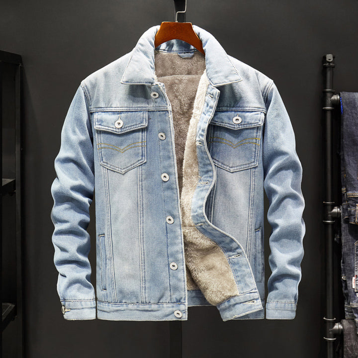 Men's Casual Denim Jacket with Fleece Lining Mune Fashion