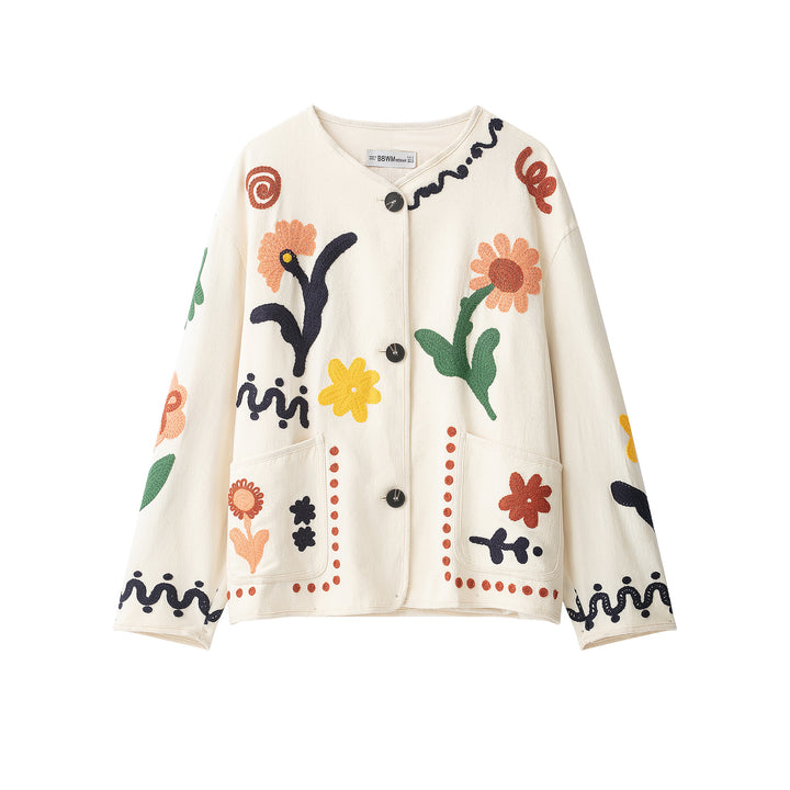 Women's Oversize Sweatshirt with Floral Chenille Embroidery Mune Fashion