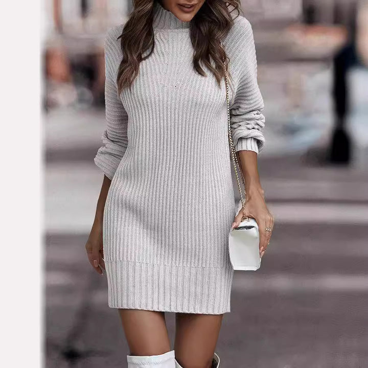 Women's knitted dress with turtleneck and balloon sleeves Mune Fashion