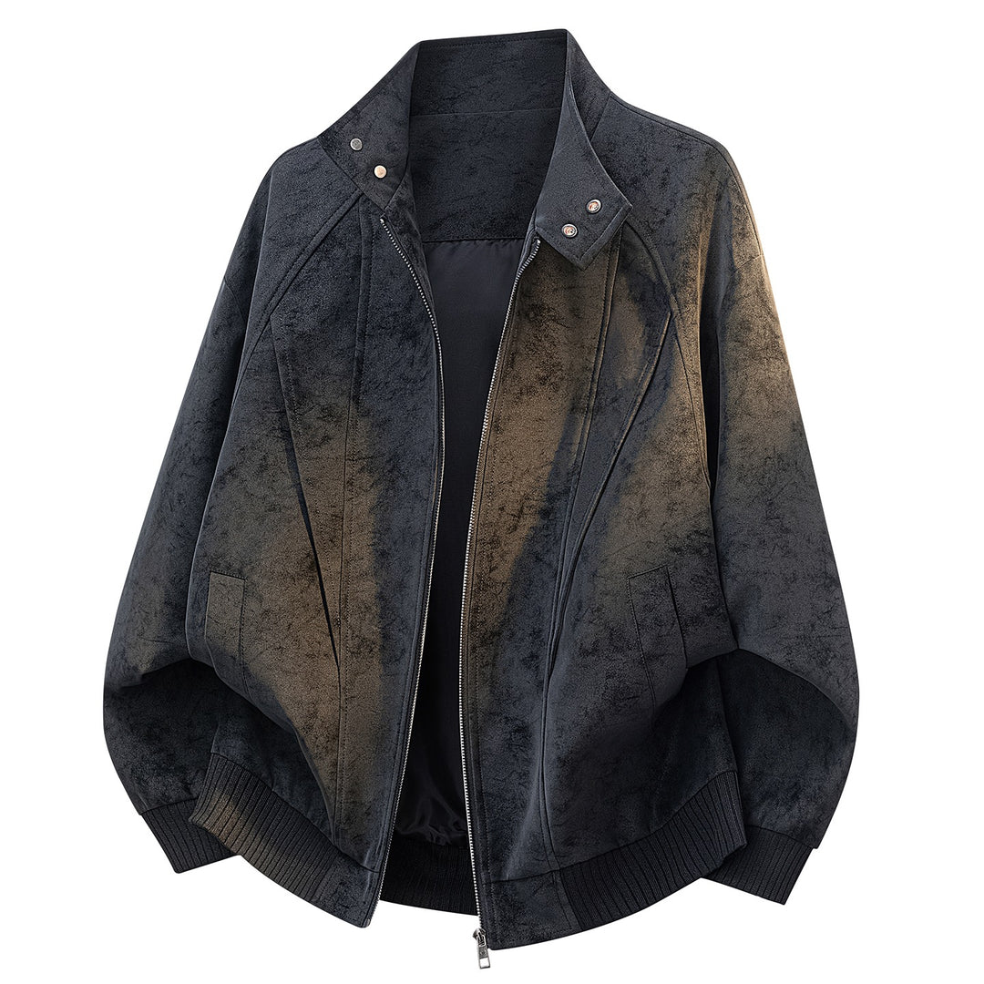 Women's Oversize Velvet-Effect Bomber Jacket with Stand Collar, Snap Button Placket & Ribbed Hem Mune Fashion