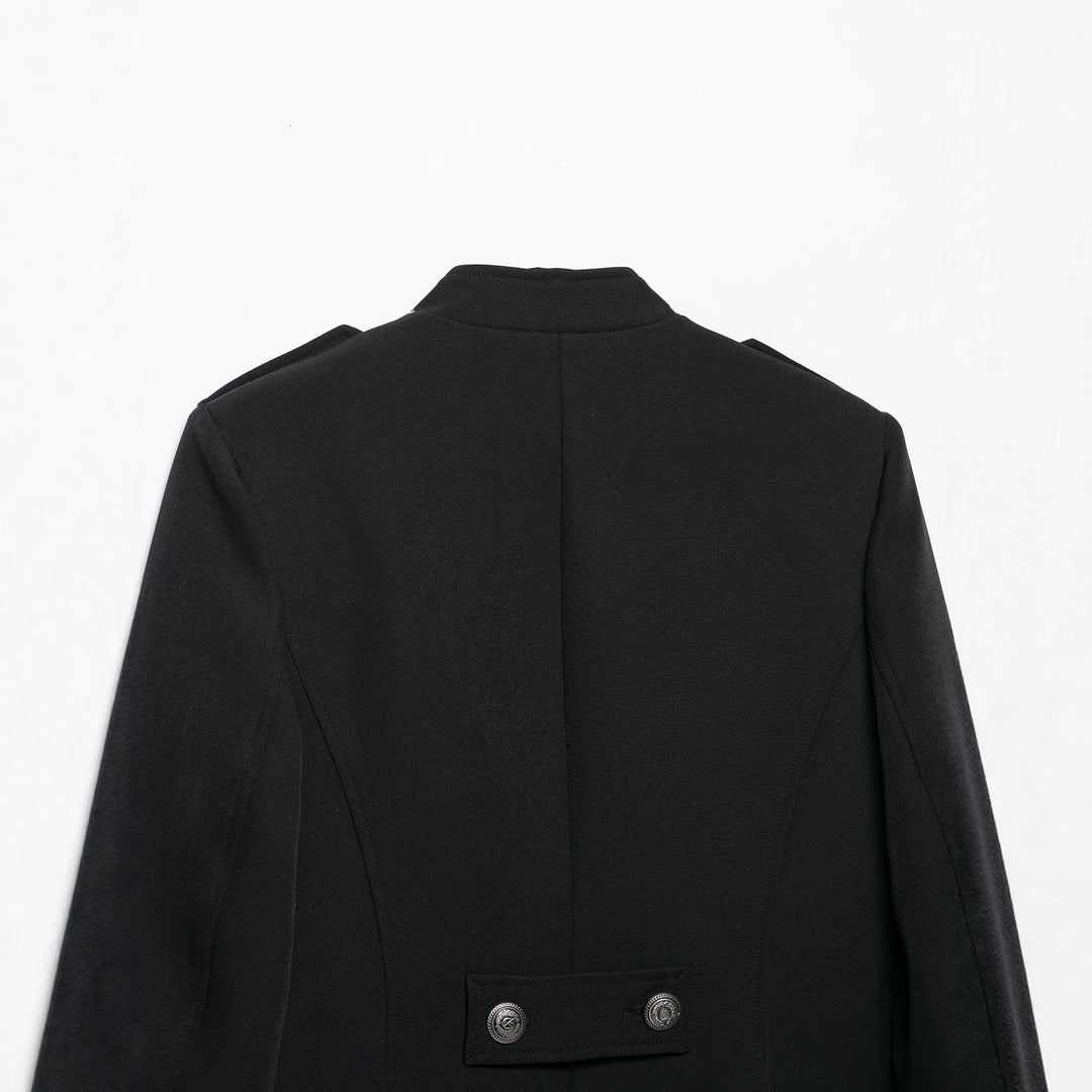 Women short blazer with stand-up collar, back decorative flap and tailored fit Mune Fashion