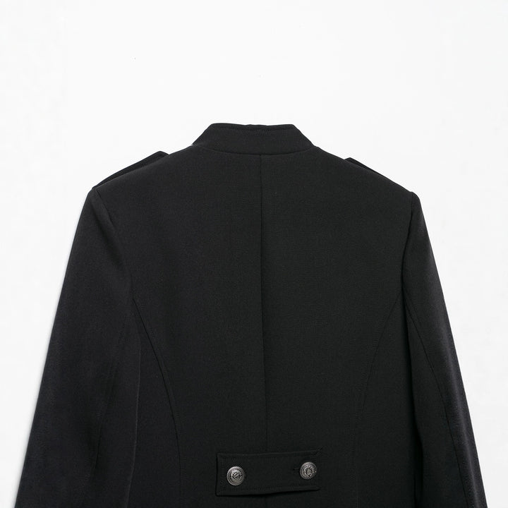 Women short blazer with stand-up collar, back decorative flap and tailored fit Mune Fashion