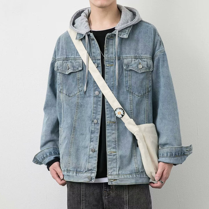 Men's Casual Denim Jacket with Integrated Hoodie Mune Fashion