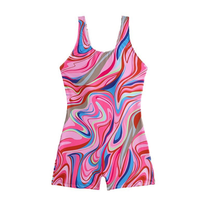 Women's Sporty One-Piece with Colorful Wave Pattern Mune Fashion