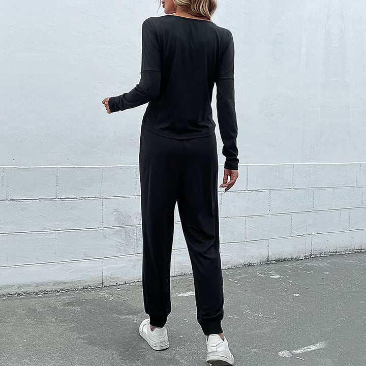 Women's Casual Jersey Two-Piece Set with Twist Top and High-Waist Jogger Mune Fashion