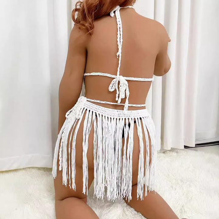 Women's fashionable crochet skirt with fringed accents Mune Fashion