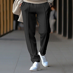 Unisex nan tapered leisure pants with crease, elastic drawstring waistband and straight leg Mune Fashion
