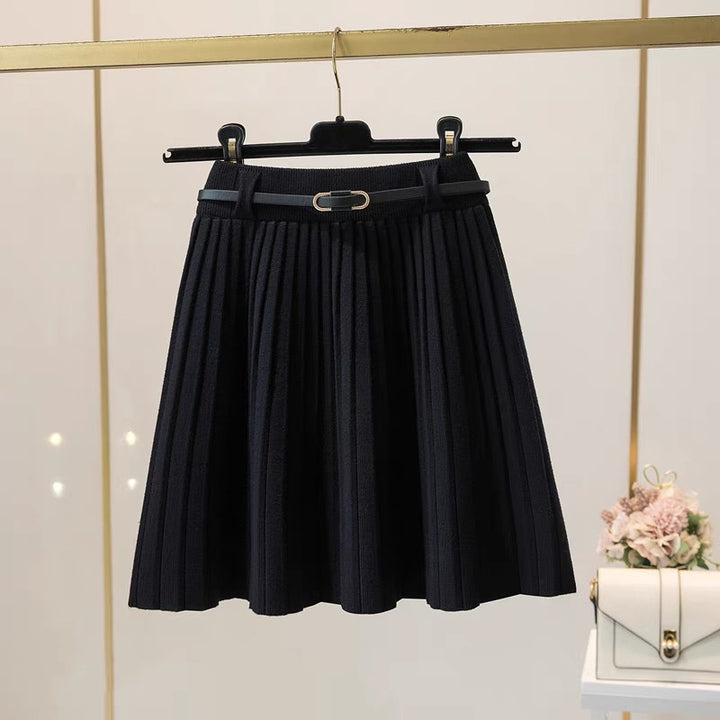 Ladies Pleated Midi Skirt with Decorative Elastic Waistband Mune Fashion