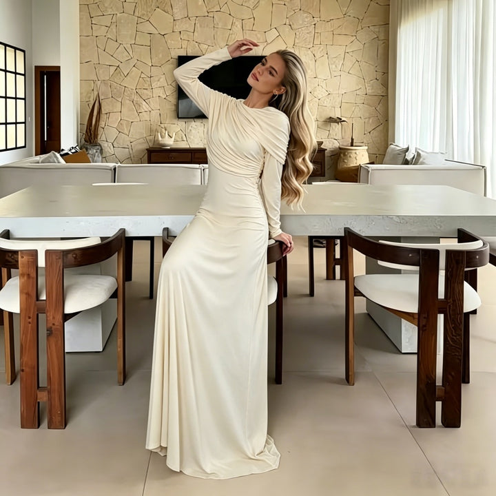 Women's Maxi Dress with Cape Draping and Tailored Cut Mune Fashion