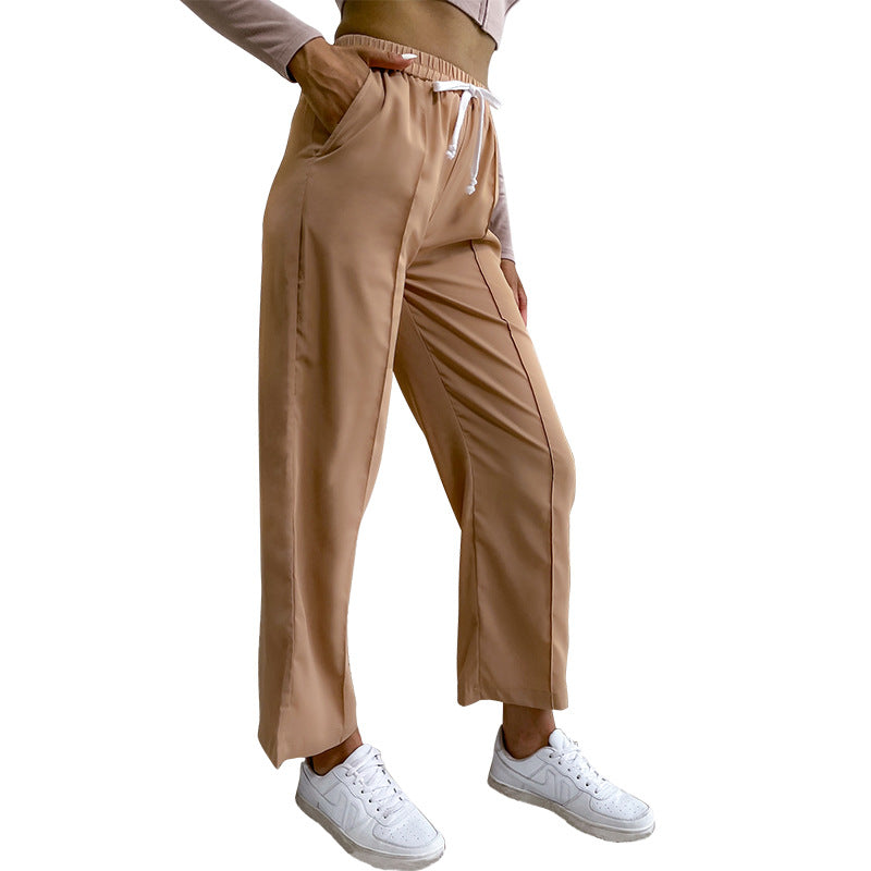 Women's relaxed pants with elastic waistband, drawstring and crease Mune Fashion