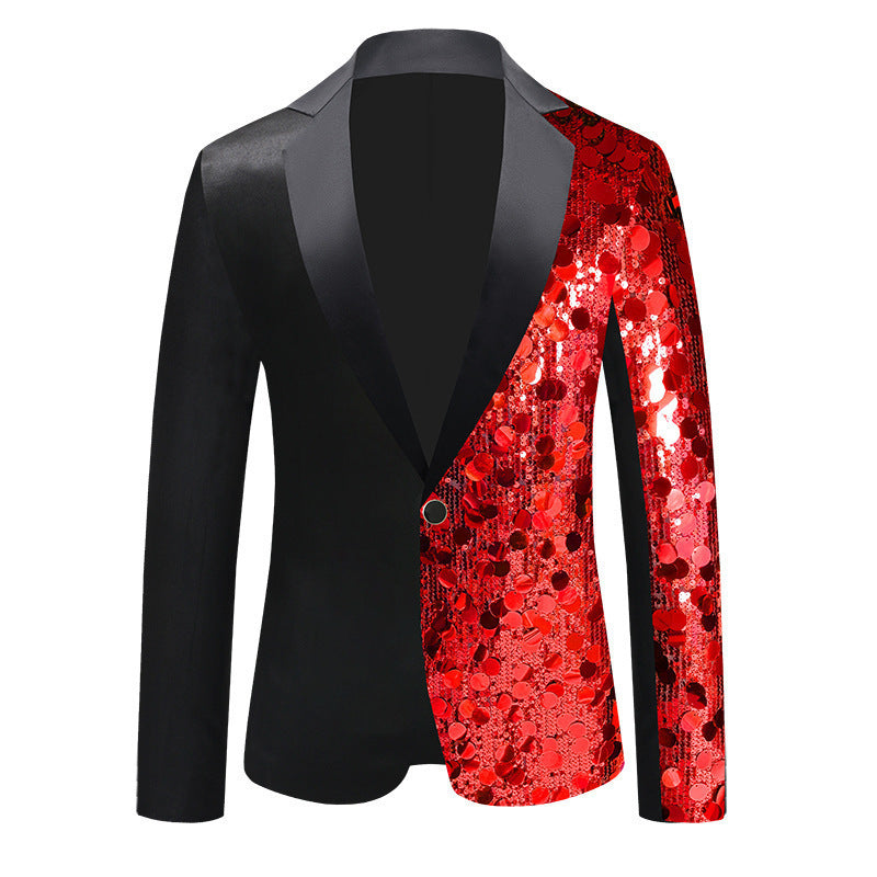 Men's shiny tuxedo jacket with sequin part, shawl collar and single-button closure Mune Fashion