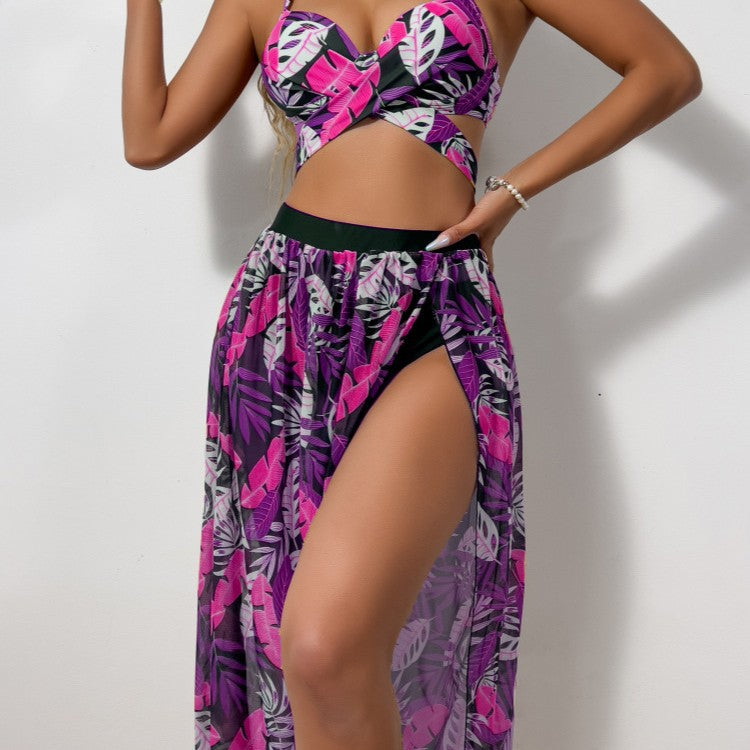 Women's Bikini Set with extravagant Cut-Out and floral Skirt Mune Fashion
