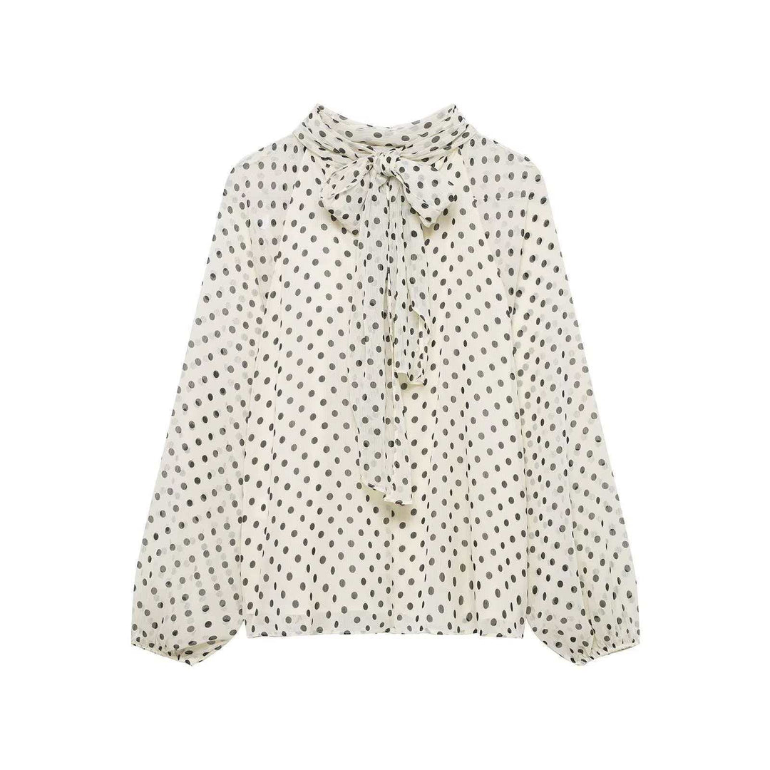 Women nan Chiffon blouse with bow collar and balloon sleeves Mune Fashion