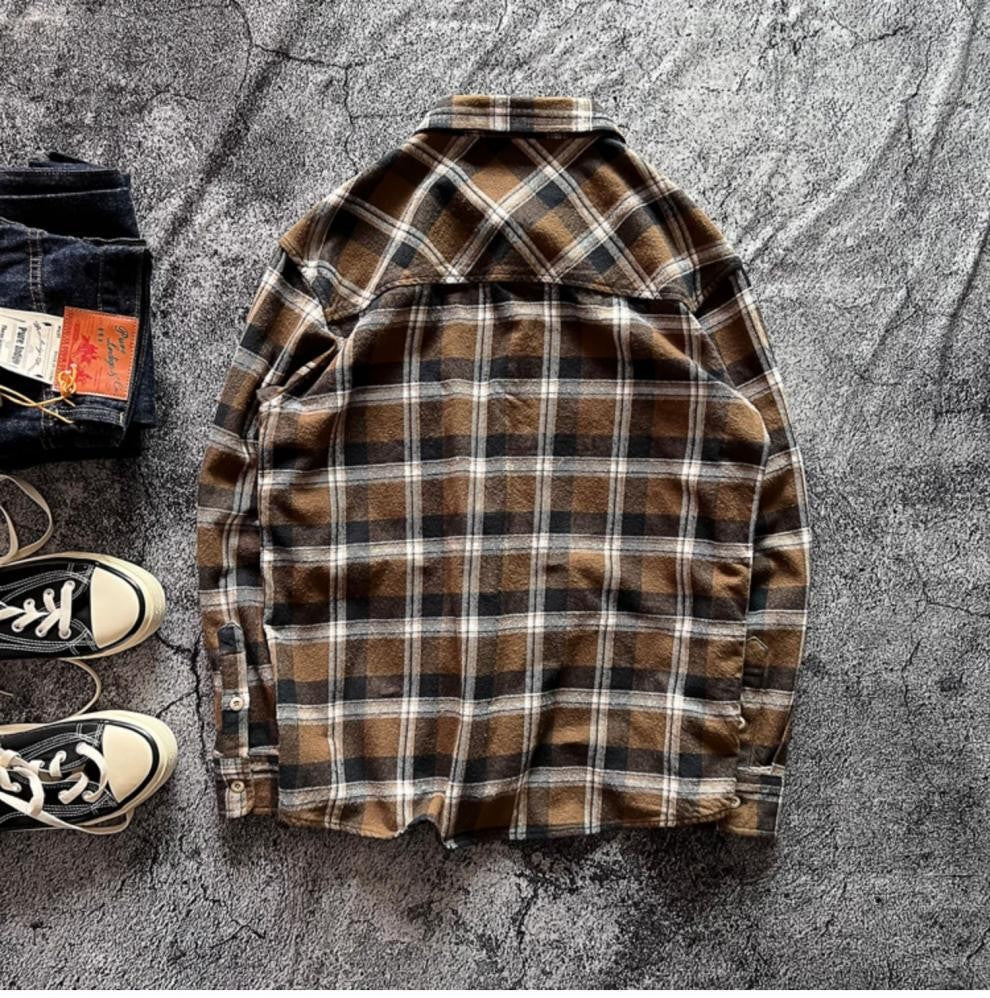 Men's Checked Shirt Jacket with Chest Pockets Mune Fashion