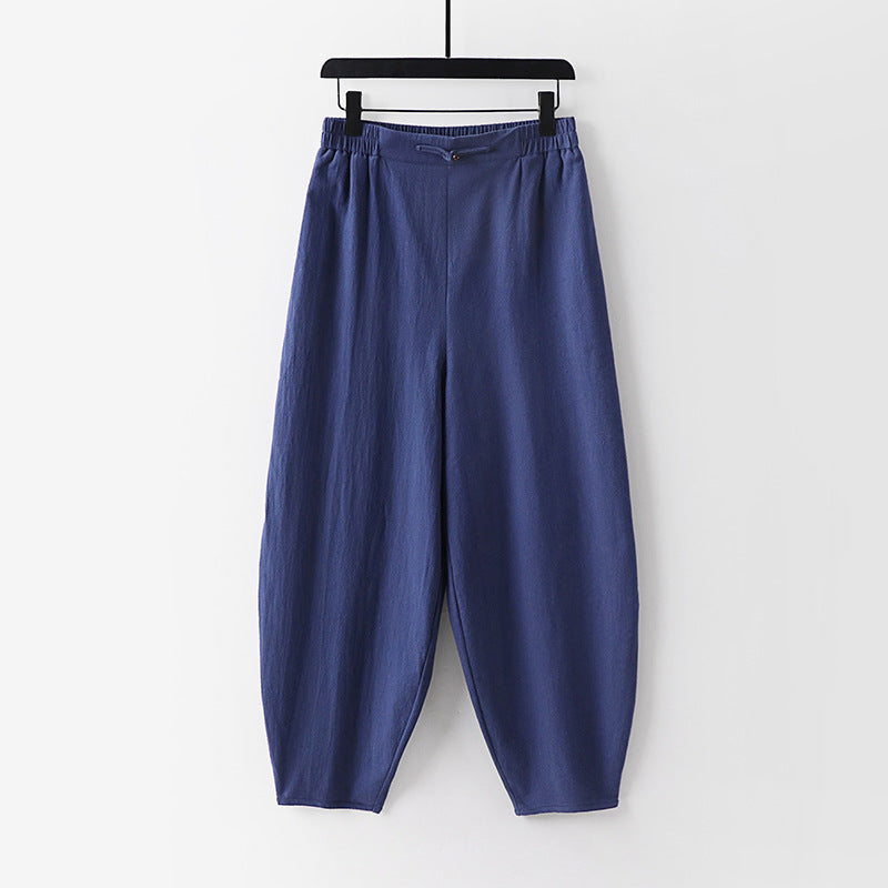 Women Lightweight Linen Harem Pants with Elastic Waistband and Narrow Tapered Ankles Mune Fashion