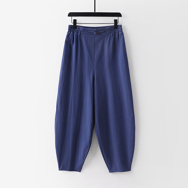 Women Lightweight Linen Harem Pants with Elastic Waistband and Narrow Tapered Ankles Mune Fashion