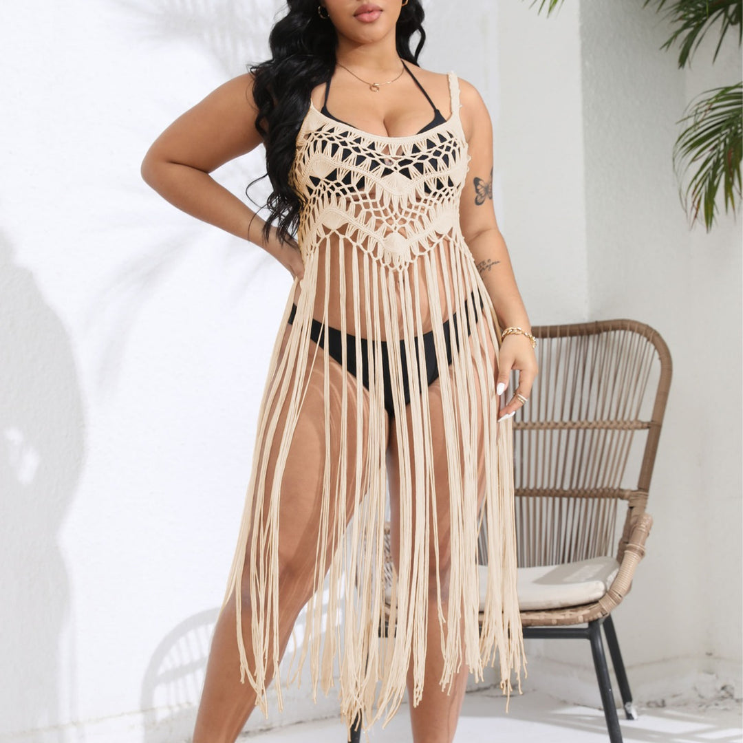 Women crocheted beach cover-up with fringed design Mune Fashion