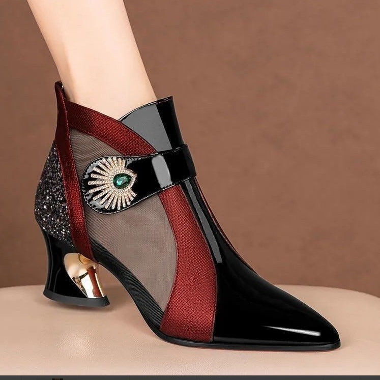 Women's elegant mesh ankle boots with embellishment and curved heel Mune Fashion